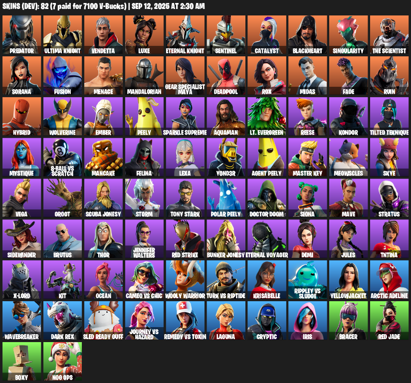 Fortnite Account ( PLAYSTATION / XBOX / PC / MOBILE / NINTENDO ) (Predator, Ultima Knight, Vendetta, Luxe, Eternal Knight, Sentinel, Catalyst, Blackheart) (82 Skins)