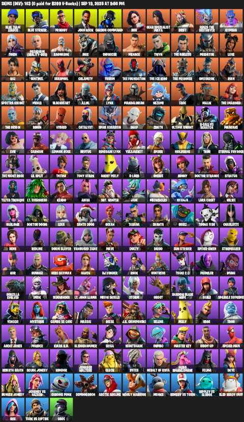 Fortnite Account ( PLAYSTATION / XBOX / PC / MOBILE / NINTENDO ) (Lara Croft, Blue Team Leader, Blue Striker, Prodigy, John Wick, Carbon Commando) (163 Skins)