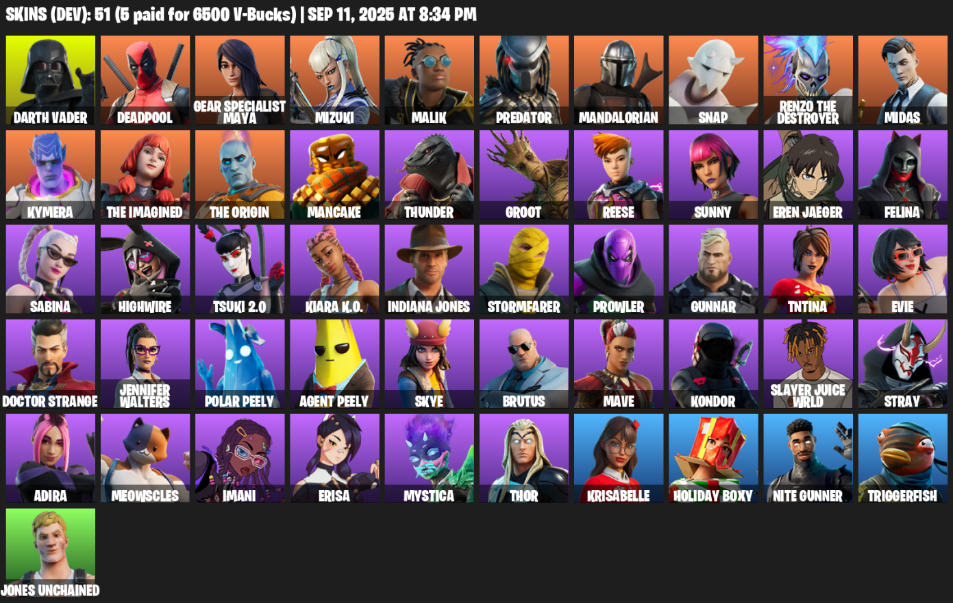 Fortnite Account ( PLAYSTATION / XBOX / PC / MOBILE / NINTENDO ) (Darth Vader, Deadpool, Gear Specialist Maya, Mizuki, Malik, Predator, Mandalorian) (51 Skins)