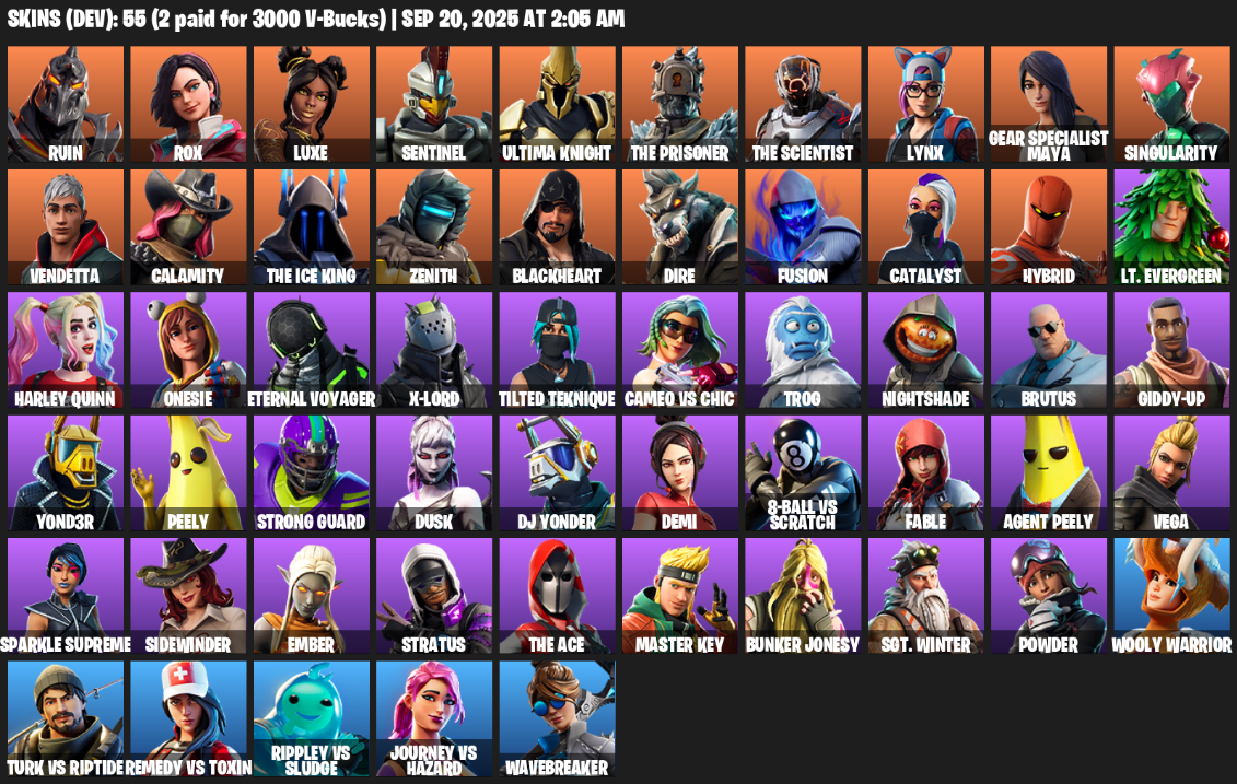 Fortnite Account ( PLAYSTATION / XBOX / PC / MOBILE / NINTENDO ) (Ruin, Rox, Luxe, Sentinel, Ultima Knight, The Prisoner, The Scientist, Lynx) (55 Skins)