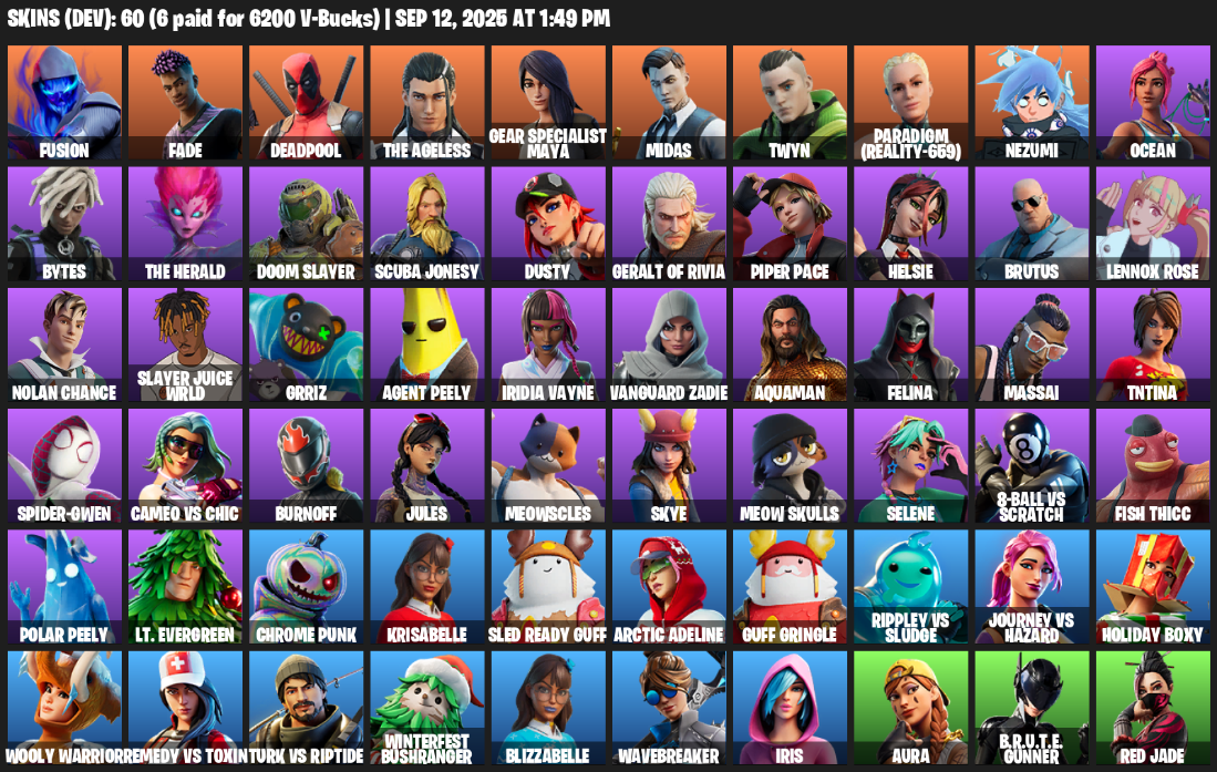 Fortnite Account ( PLAYSTATION / XBOX / PC / MOBILE / NINTENDO ) (Fusion, Fade, Deadpool, The Ageless, Gear Specialist Maya, Midas, Twyn, Paradigm (Reality-659)) (60 Skins)
