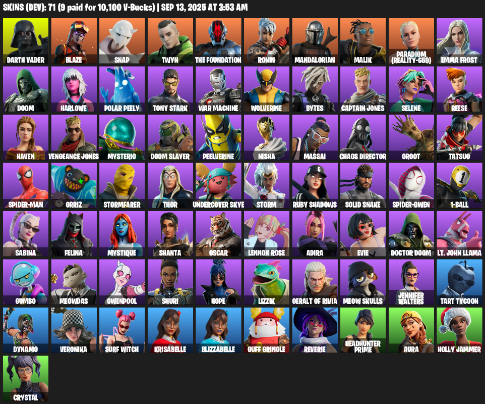 Fortnite Account ( PLAYSTATION / XBOX / PC / MOBILE / NINTENDO ) (Darth Vader, Blaze, Snap, Twyn, The Foundation, Ronin, Mandalorian, Malik) (71 Skins)