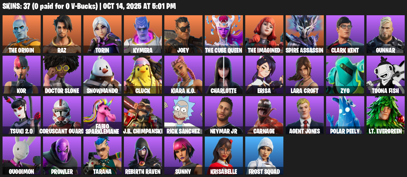 Fortnite Account ( PLAYSTATION / XBOX / PC / MOBILE / NINTENDO ) (Lara Croft, The Origin, Raz, Torin, Kymera, Joey, The Cube Queen, The Imagined) (37 Skins)