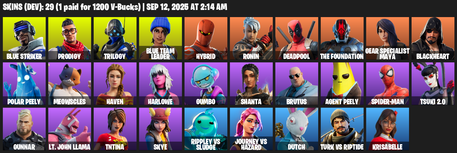 Fortnite Account ( PLAYSTATION / XBOX / PC / MOBILE / NINTENDO ) (Blue Striker, Prodigy, Trilogy, Blue Team Leader, Hybrid, Ronin, Deadpool, The Foundation) (29 Skins)