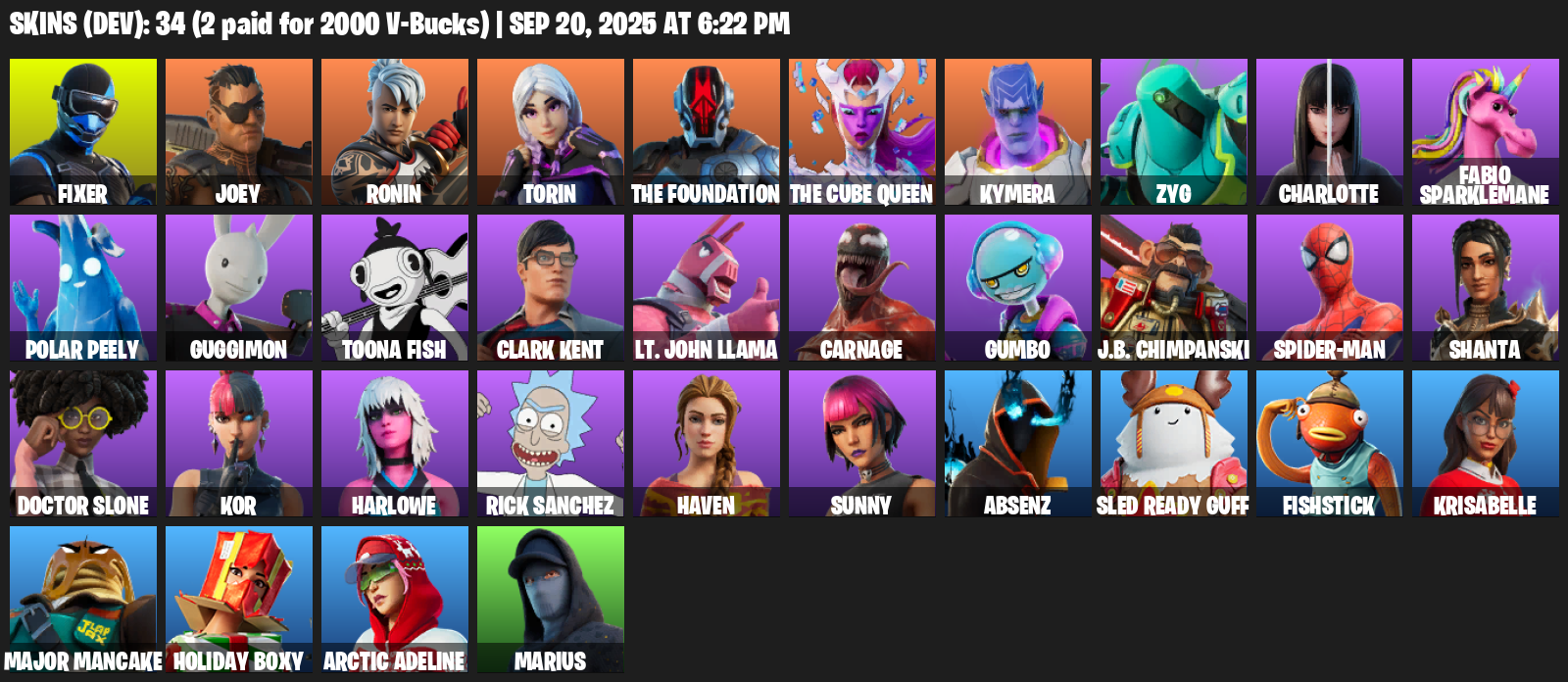 Fortnite Account ( PLAYSTATION / XBOX / PC / MOBILE / NINTENDO ) (Fixer, Joey, Ronin, Torin, The Foundation, The Cube Queen, Kymera, Zyg, Charlotte) (34 Skins)