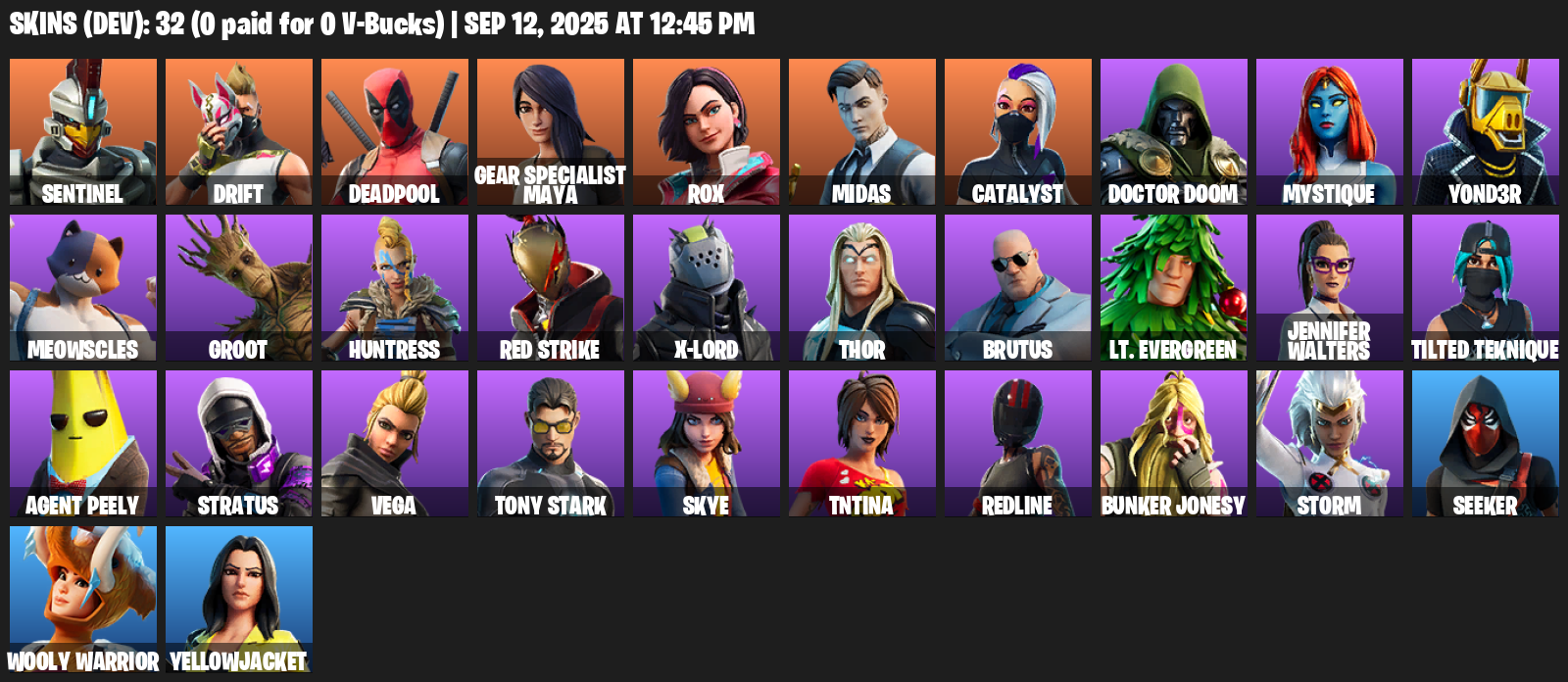 Fortnite Account ( PLAYSTATION / XBOX / PC / MOBILE / NINTENDO ) (Sentinel, Drift, Deadpool, Gear Specialist Maya, Rox, Midas, Catalyst, Doctor Doom, Mystique) (32 Skins)
