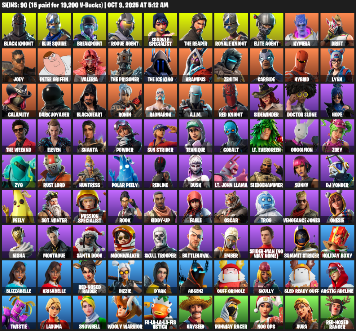 Fortnite Account ( PLAYSTATION / XBOX / PC / MOBILE / NINTENDO ) (Black Knight, Sparkle Specialist, Royale Knight, The Reaper, Elite Agent) (90 Skins)