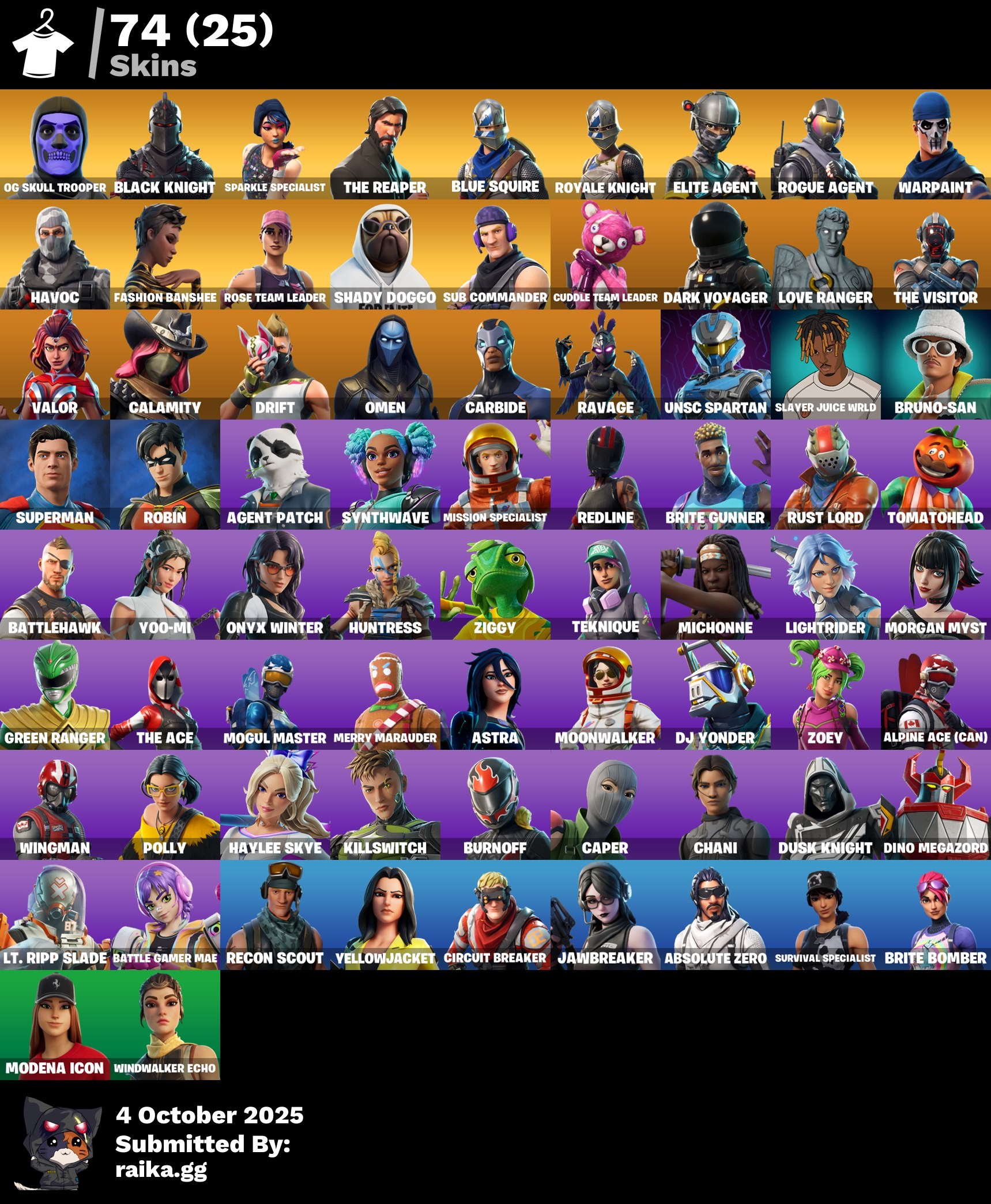 Fortnite Account ( PLAYSTATION / XBOX / PC / MOBILE / NINTENDO ) (Og Purple Skull Trooper, Skull Trooper, Black Knight, Sparkle Specialist, The Reaper, Blue Squire) (74 Skins)