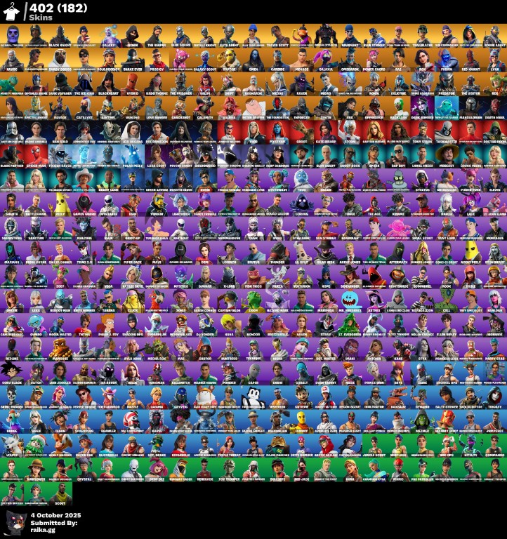 Fortnite Account ( PLAYSTATION / XBOX / PC / MOBILE / NINTENDO ) (Og Purple Skull Trooper, Skull Trooper, OG Aerial Assault Trooper, Black Knight, Sparkle Specialist, Galaxy) (402 Skins)