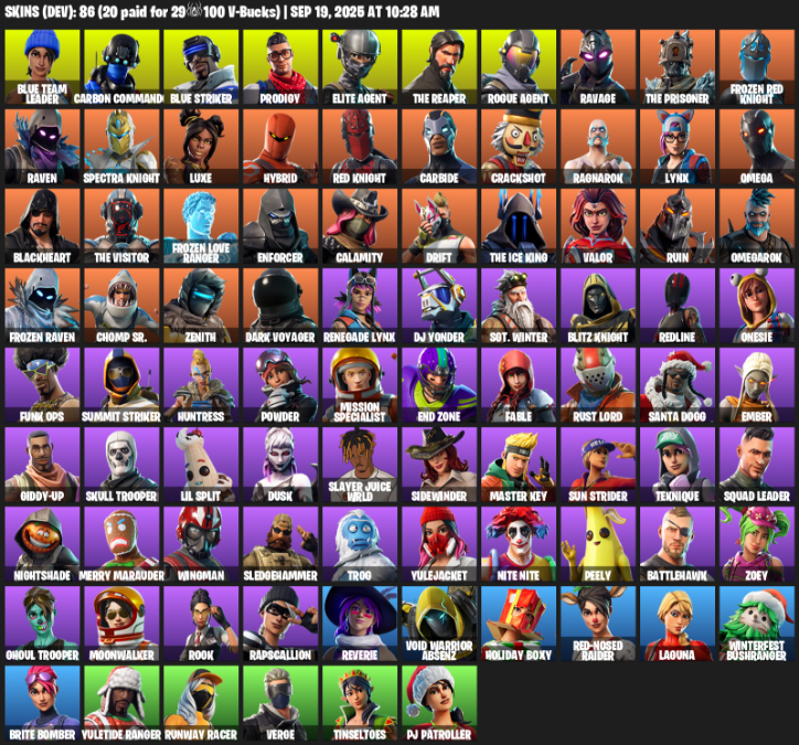 Fortnite Account ( PLAYSTATION / XBOX / PC / MOBILE / NINTENDO ) (The Reaper, Elite Agent, Omega, Reaper Axe, Blue Team Leader, Carbon Commando) (86 Skins)