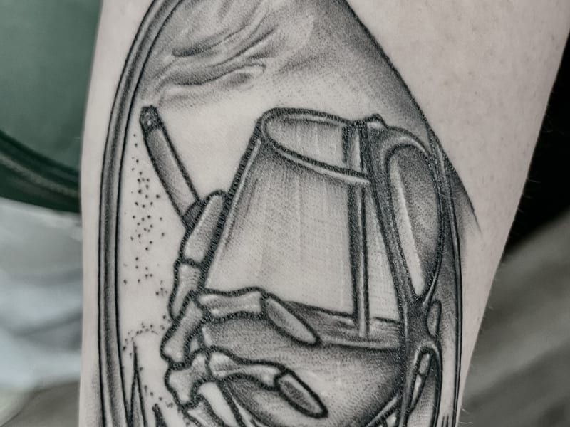 Custom tattoo design by Jose featuring personalized artwork with bold traditional elements and vibrant colors, showcasing original design process at Sueño Tattoo in Laurel, MD