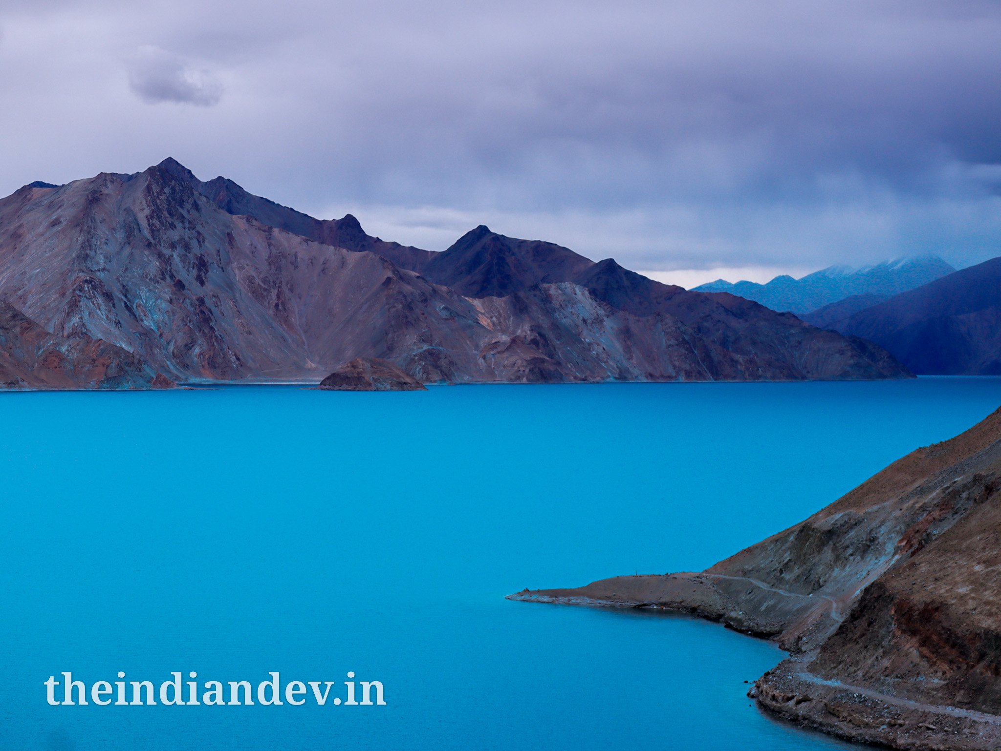 Pangong lake in Ladakh, India, Vivid Blue Lake.