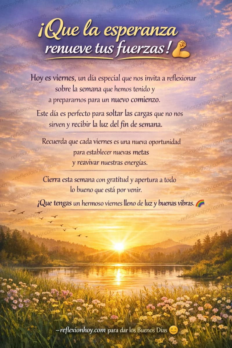 Reflexión sobre el viernes, una oportunidad para iniciar cambios y renovar energías para el fin de semana.