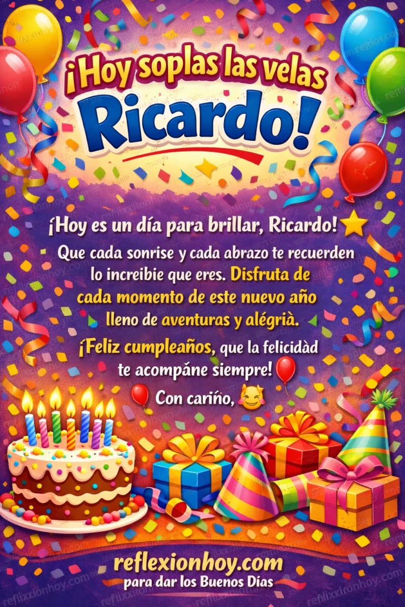 Una tarjeta de cumpleaños vibrante con colores brillantes y confeti, diseñada para transmitir alegría y celebración especial.