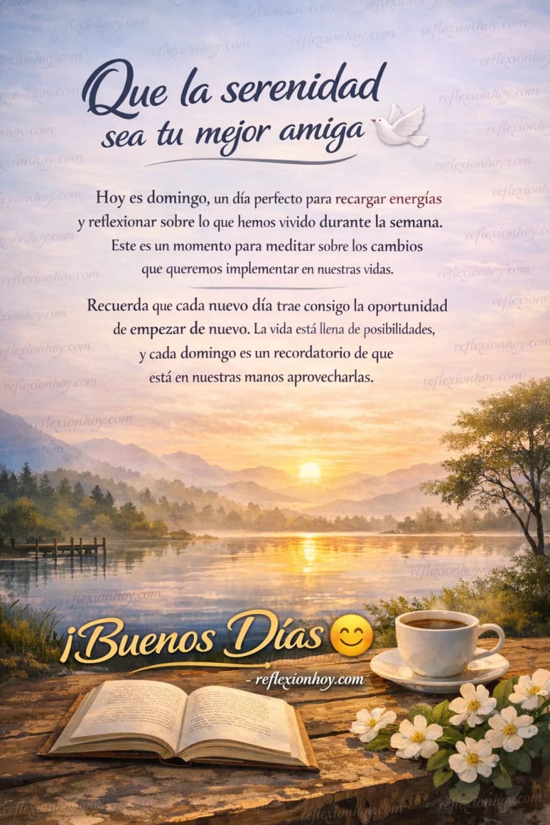 Reflexión de domingo sobre la serenidad y el nuevo comienzo para un buen día.