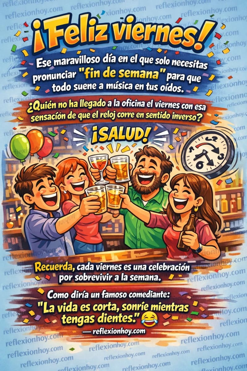 Un grupo de amigos se ríe mientras festejan el inicio del fin de semana con un brindis.