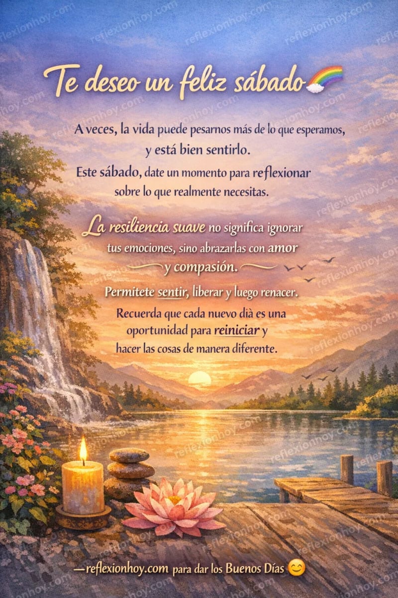 Reflexión motivacional sobre el sábado, enfocada en la resiliencia y el autocuidado.