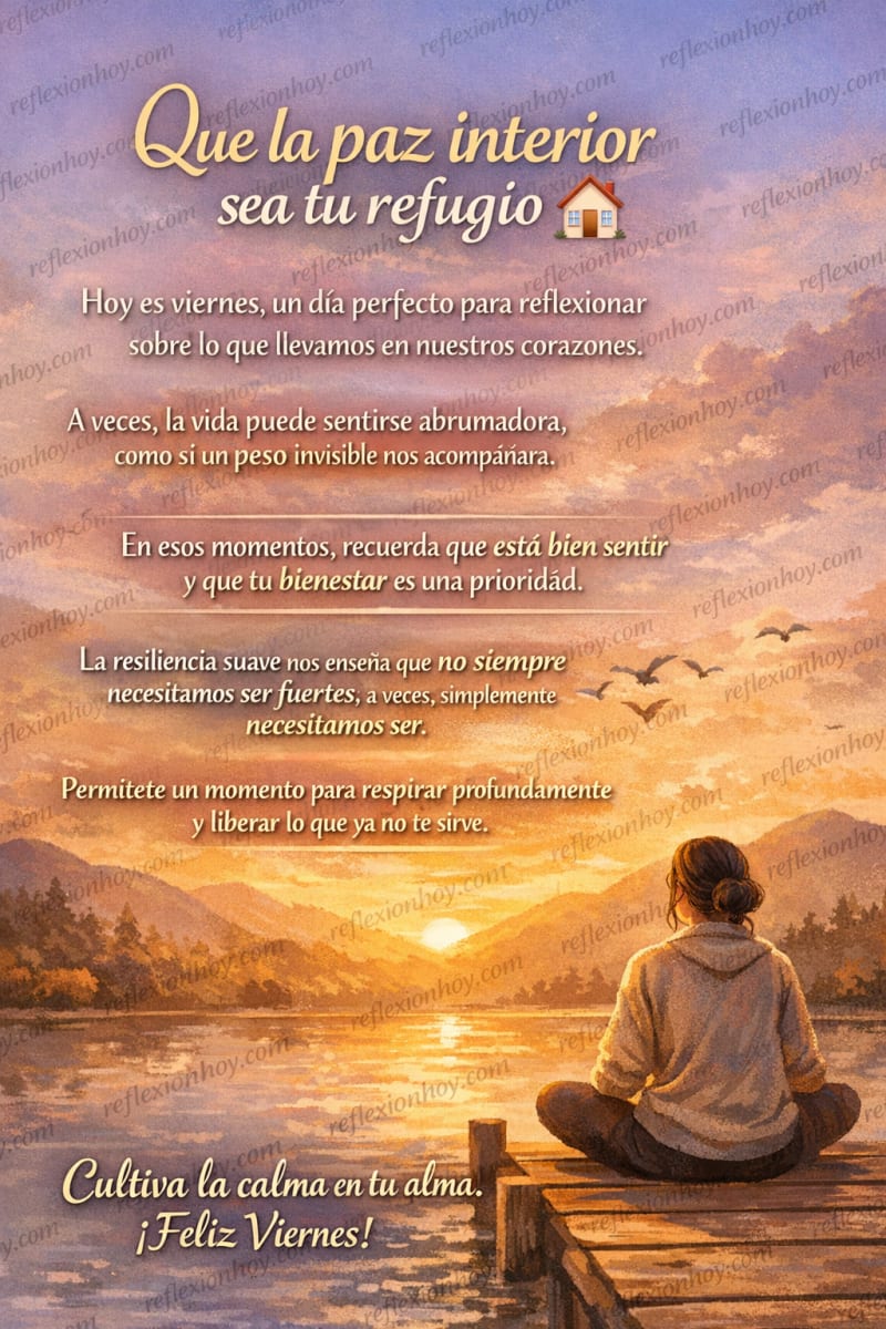 Reflexión motivacional sobre la paz interior y el bienestar emocional, ideal para viernes.
