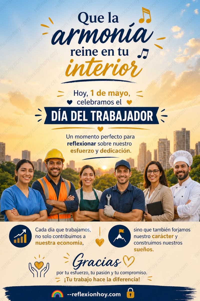 Reflexión sobre el Día del Trabajador, promoviendo una actitud positiva y agradecimiento por el esfuerzo diario.