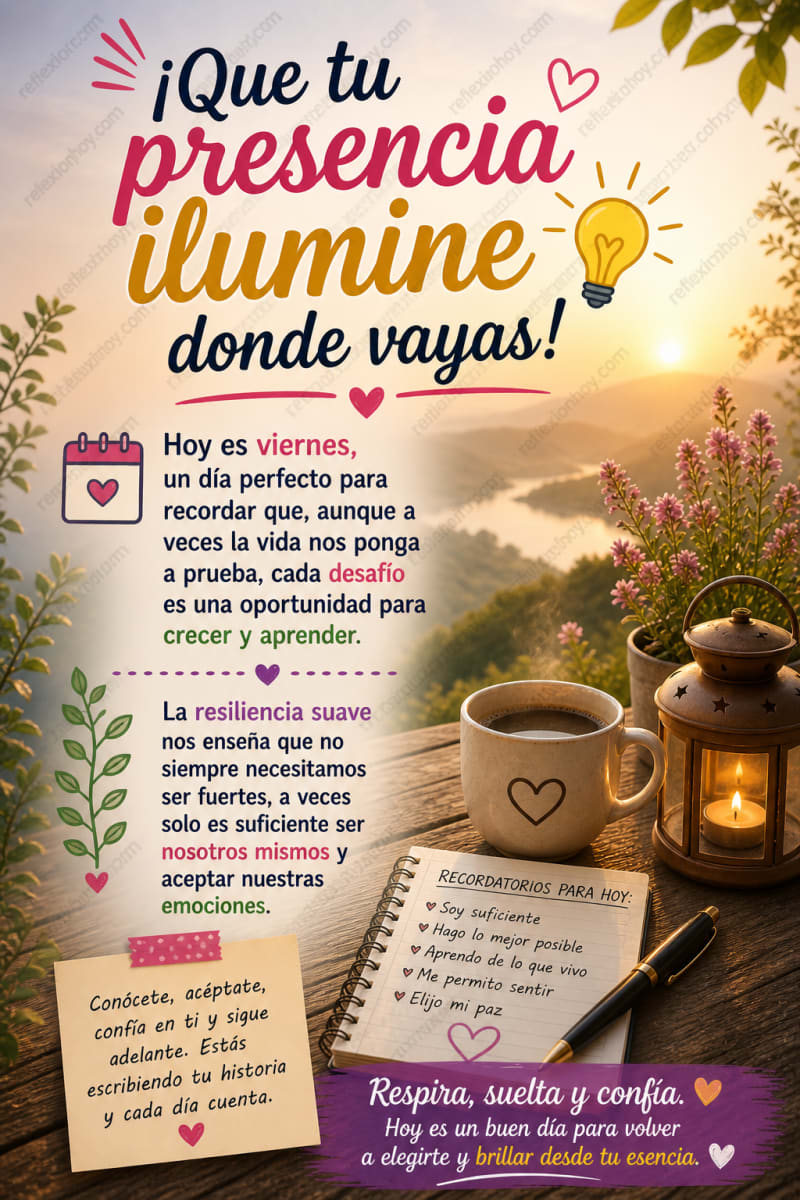 Reflexión motivacional de viernes, enfocada en la resiliencia y el autoconocimiento.