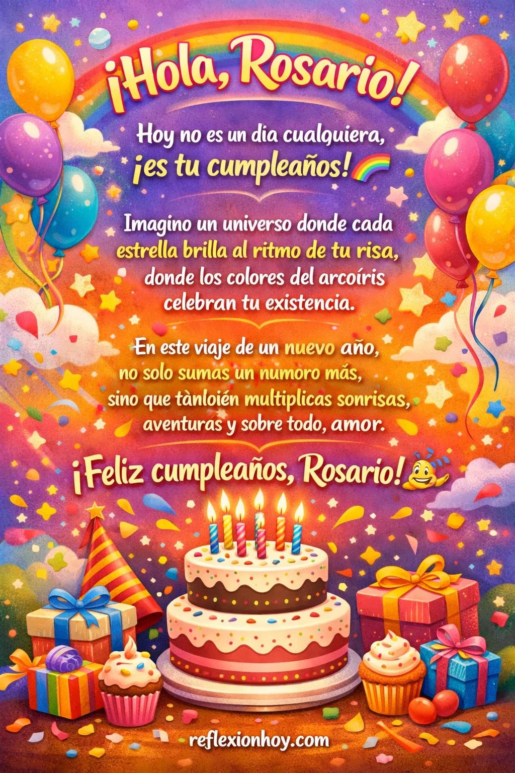 Imagen: ¡Feliz Cumpleaños, Rosario! 🎉 Tu día brilla con magia 🌟