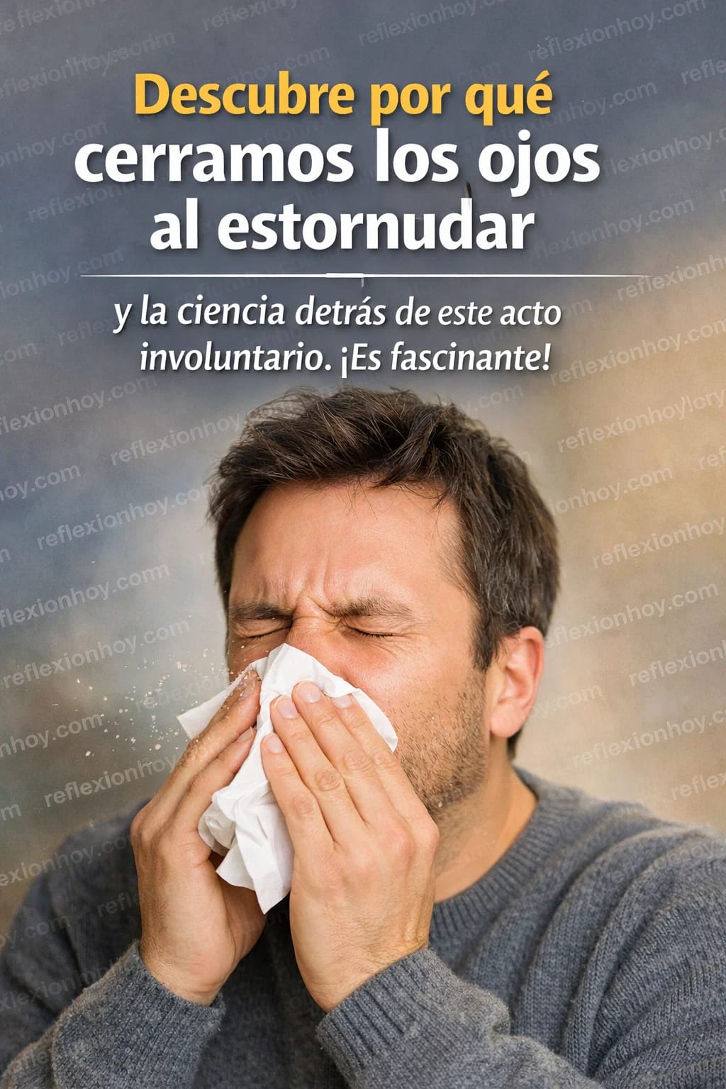 Persona estornudando con los ojos cerrados, simbolizando la protección natural del cuerpo.