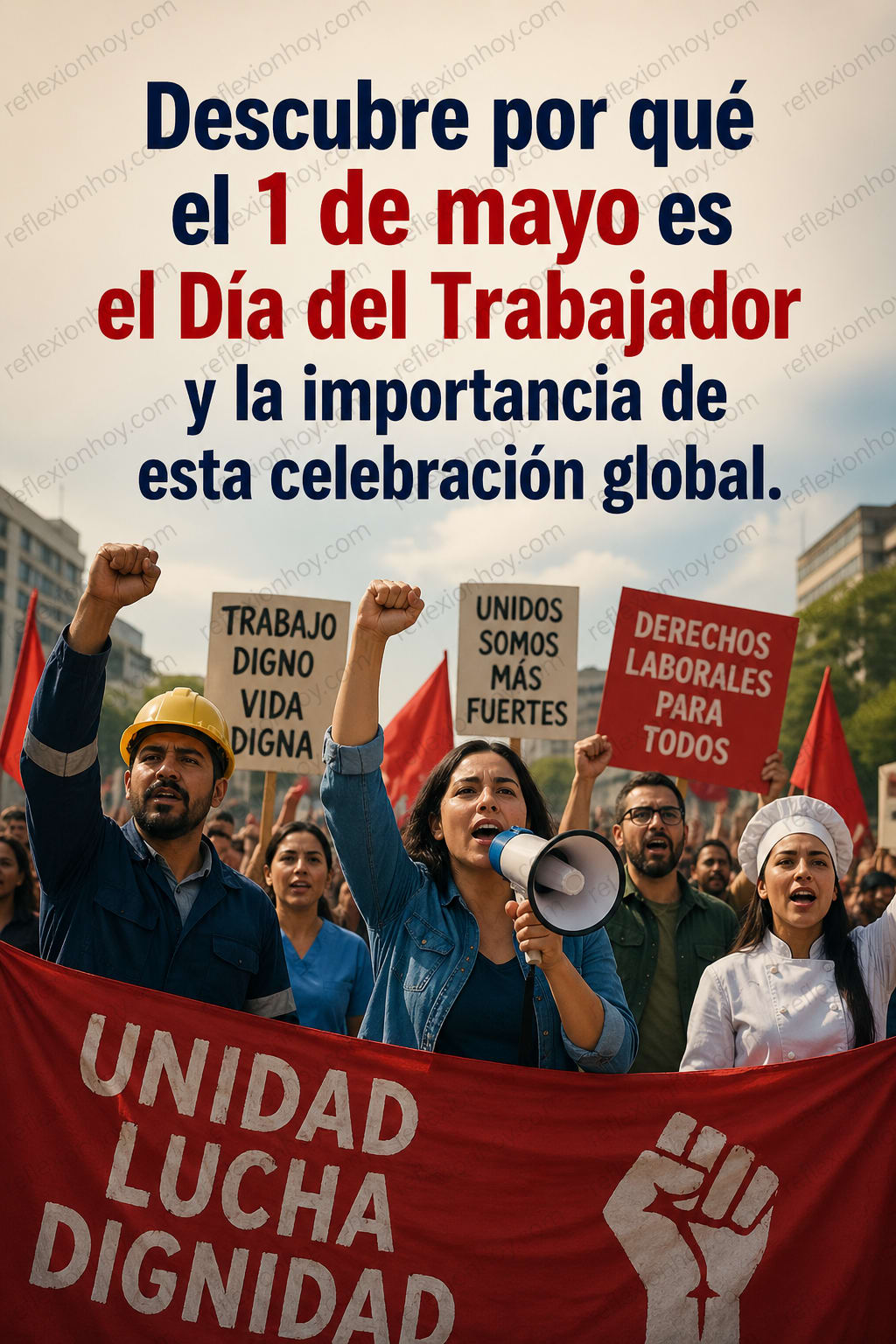 Una manifestación de trabajadores unida, simbolizando lucha y unidad.