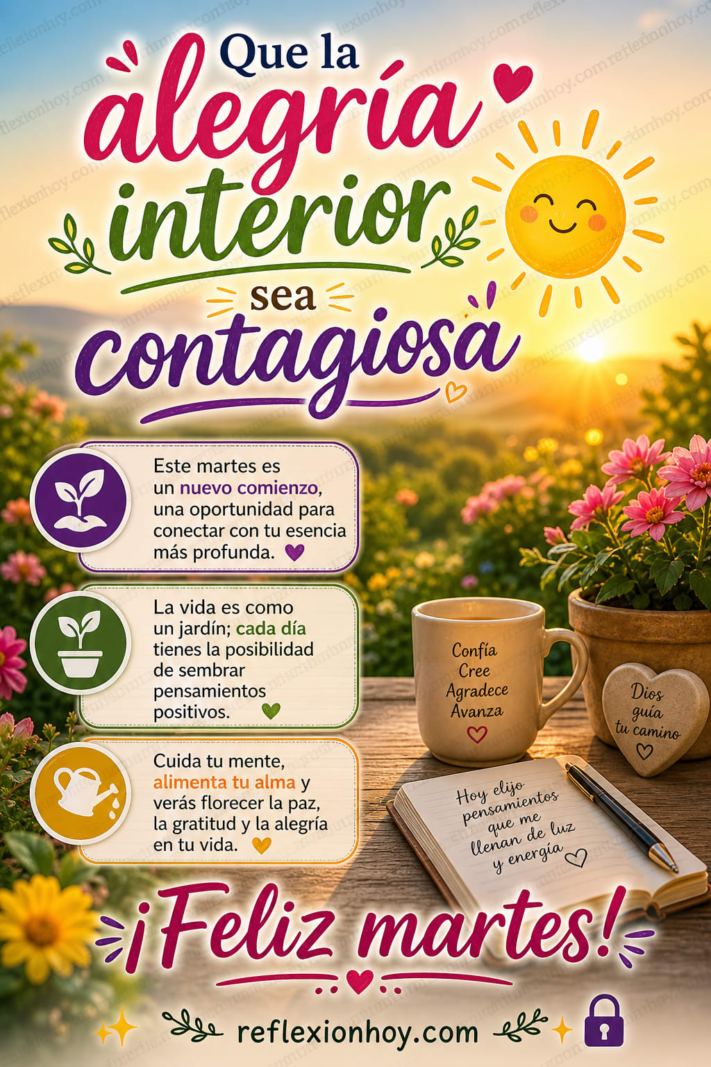 Imagen de la reflexión: Que la alegría interior brille en tu martes 🌟