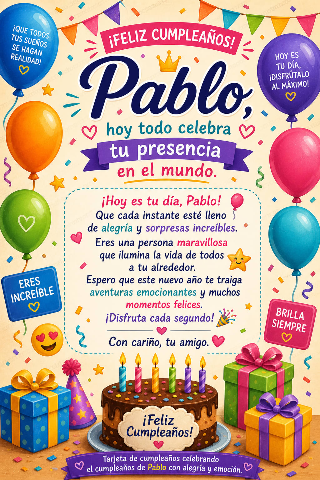 ¡Feliz Cumpleaños, Pablo! 🎉🎂✨ Que tu día brille con alegría