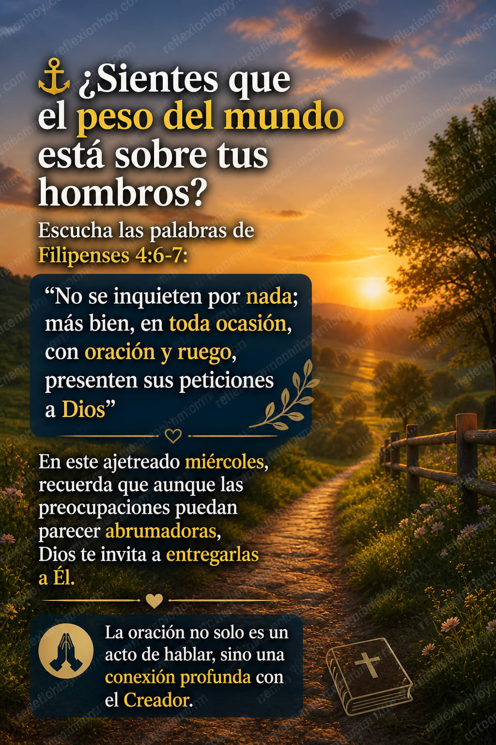 Imagen de la reflexión: ¿Te sientes agobiado? Busca la paz en Dios 🙏✨