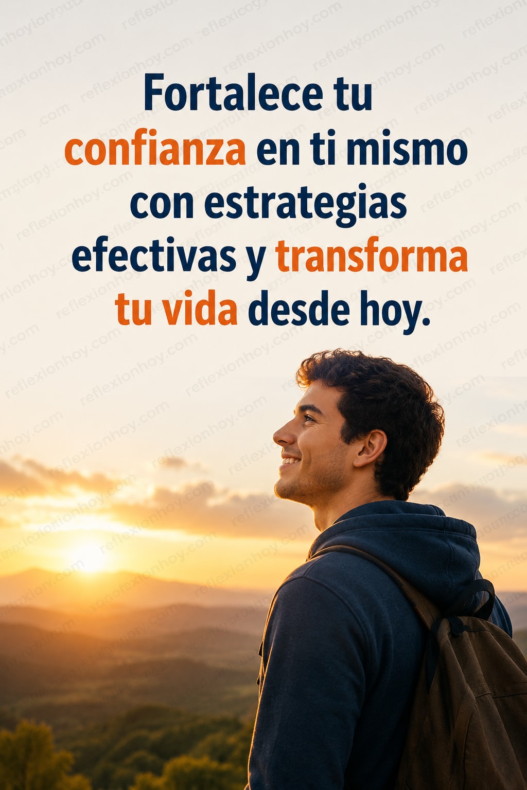 Una persona sonriente mirando hacia el horizonte, simbolizando la confianza y el empoderamiento personal.