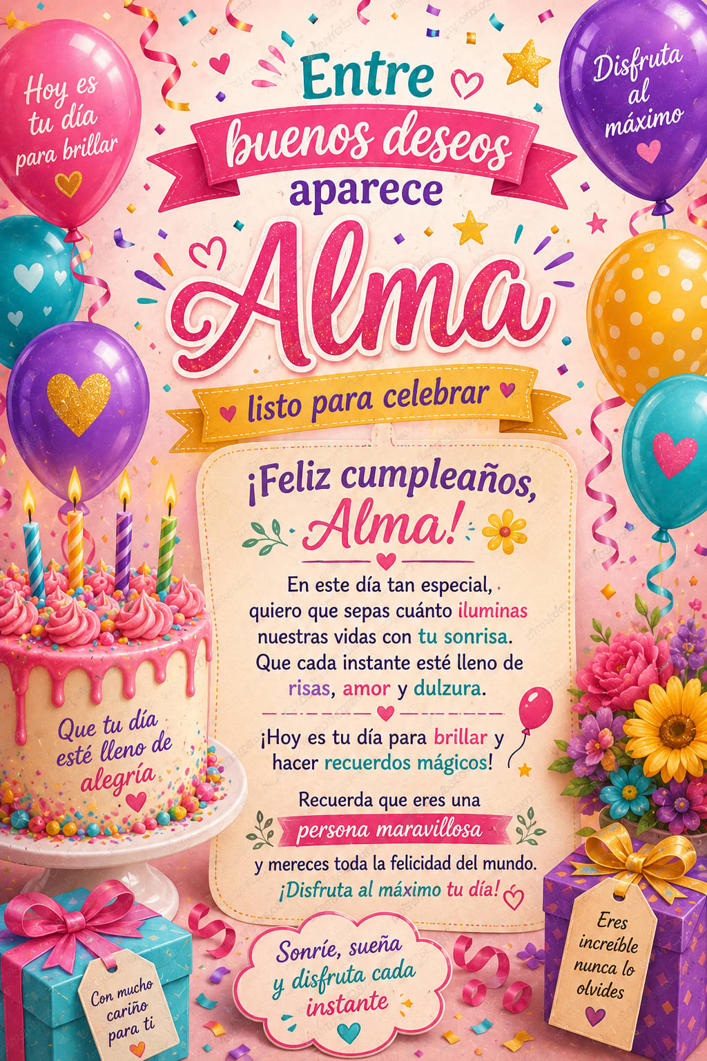 ¡Feliz Cumpleaños, Alma! 🎉🎂✨ Un día espectacular te espera