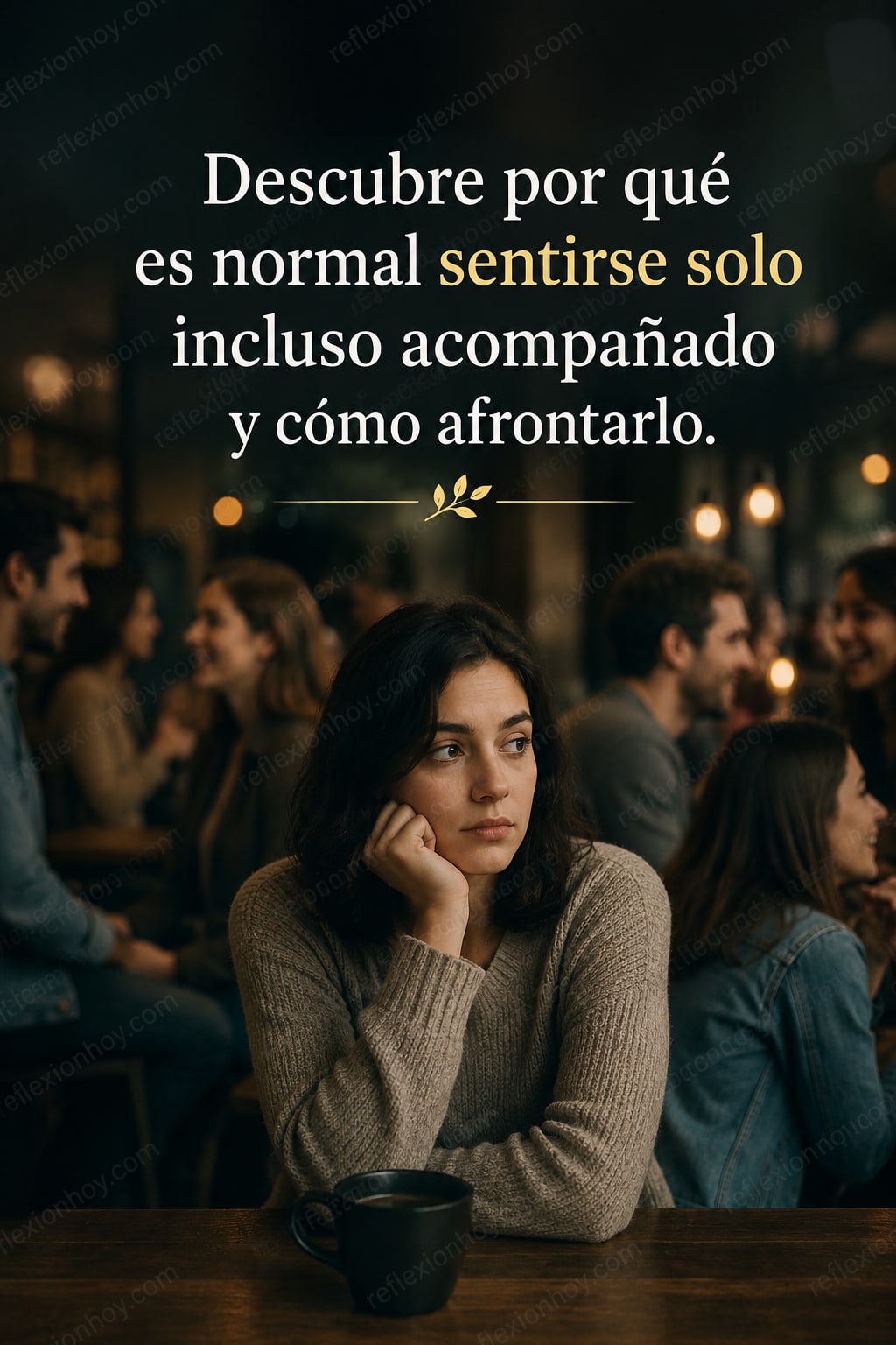 Persona reflexionando sobre la soledad en un entorno social.