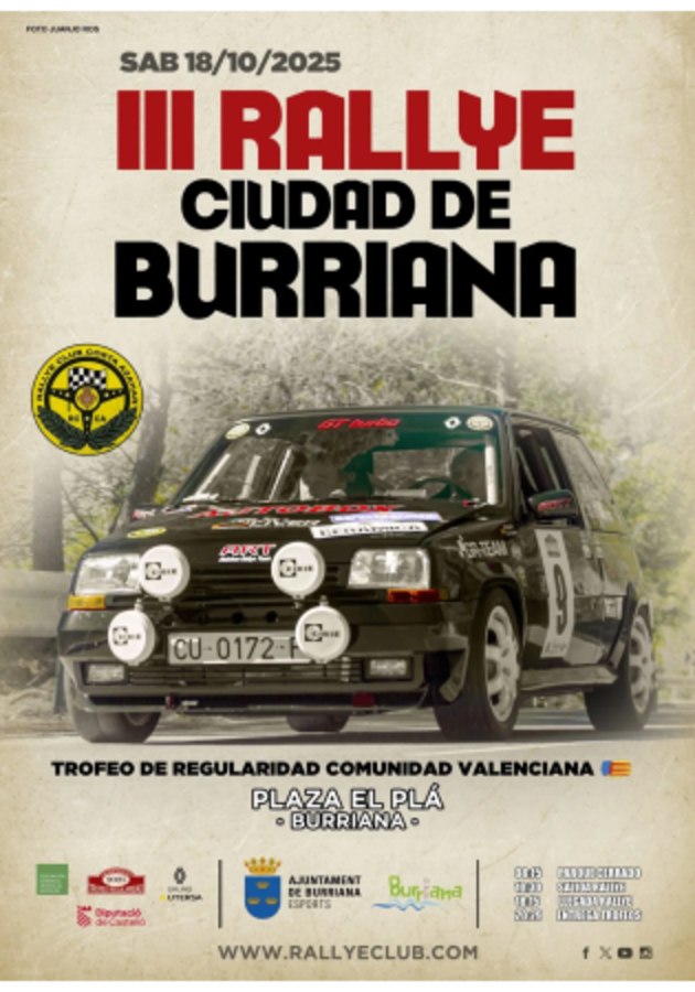 III Rallye de Regularidad Ciudad de Burriana - Poster 2025 - Toda la info de Rallies de Regularidad en rallyplanner.net