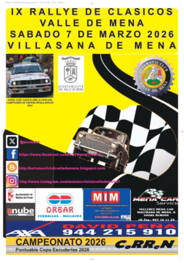 XIX Rallye de Clásicos Valle de Mena 2026 - Poster 2026 - Toda la info de Rallies de Regularidad en rallyplanner.net