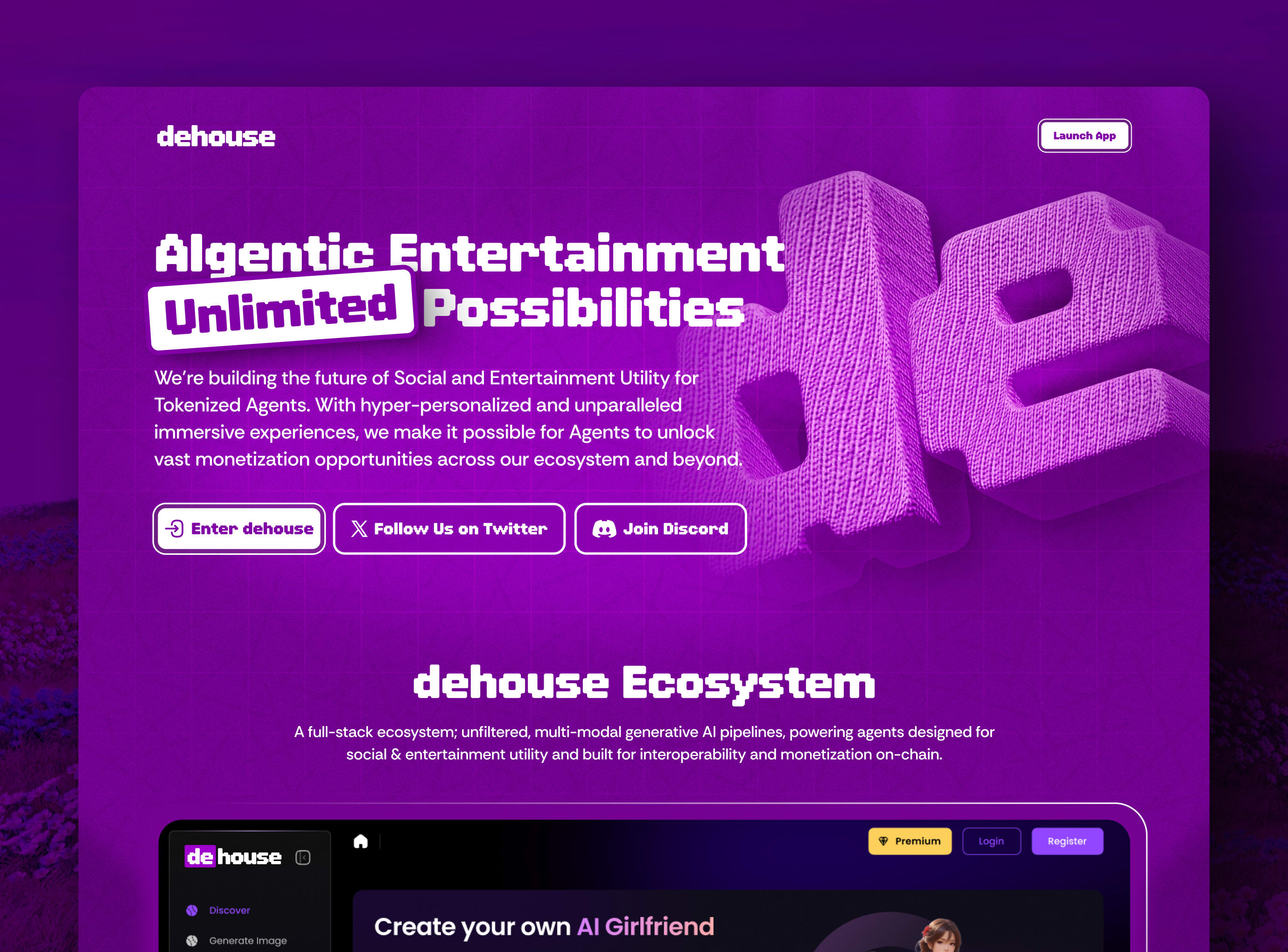 dehouse AI entertainment platform — website design