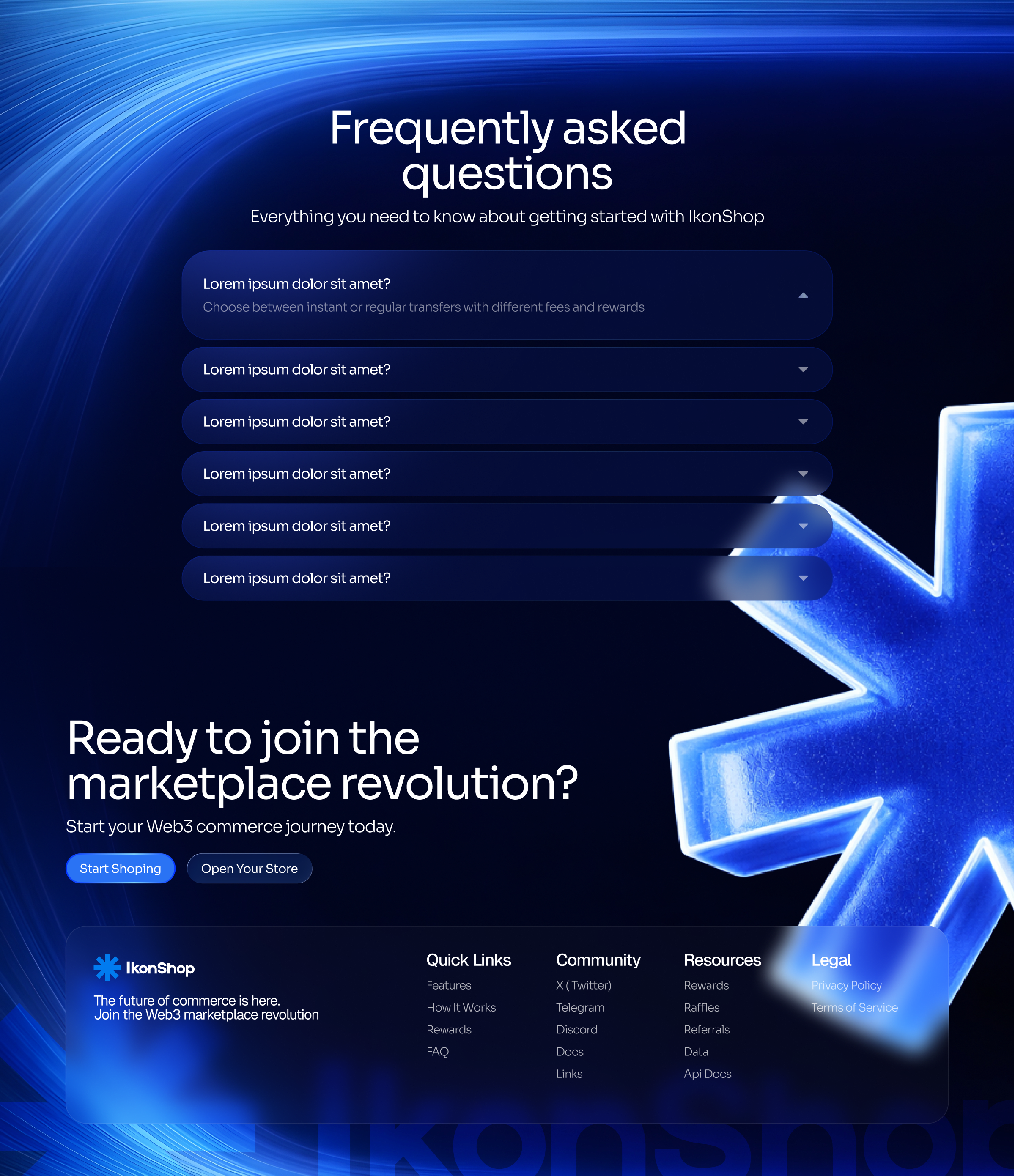 IkonShop — FAQ and marketplace footer design