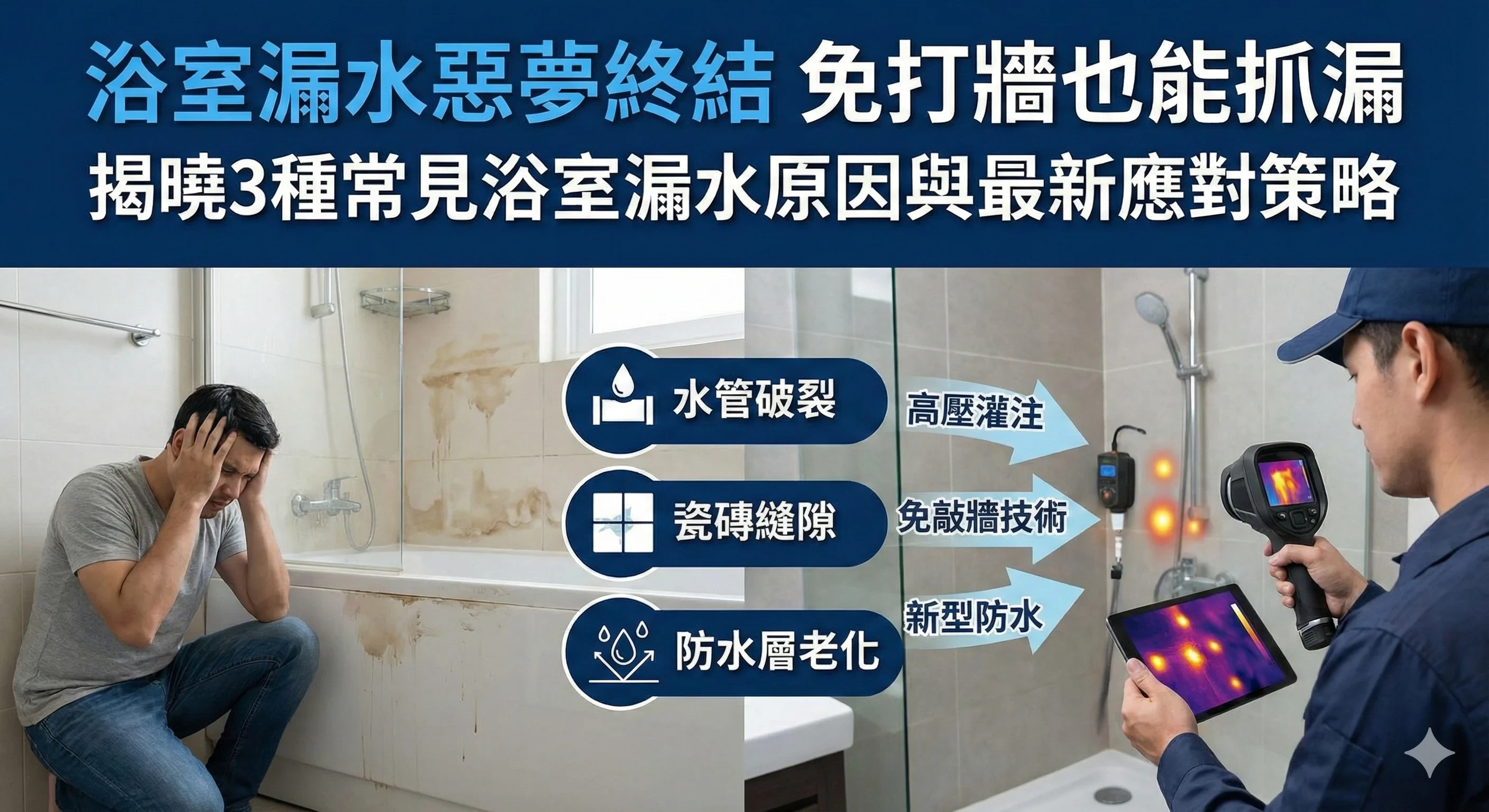 浴室漏水怎麼辦？免打牆抓漏費用、3大原因與檢測流程全解析