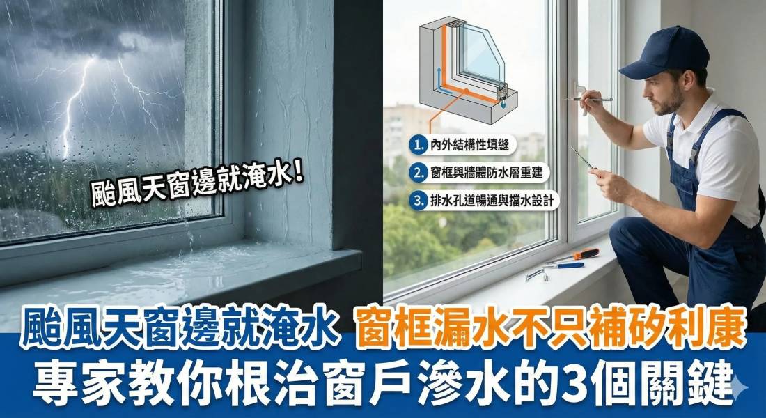 颱風天窗邊就淹水窗框漏水不只補矽利康專家教你根治窗戶滲水的3個關鍵 - 豪穎抓漏案例實景照片