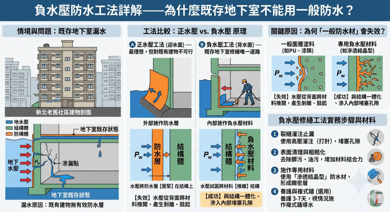 size:100;align:center 負水壓防水工法詳解示意圖