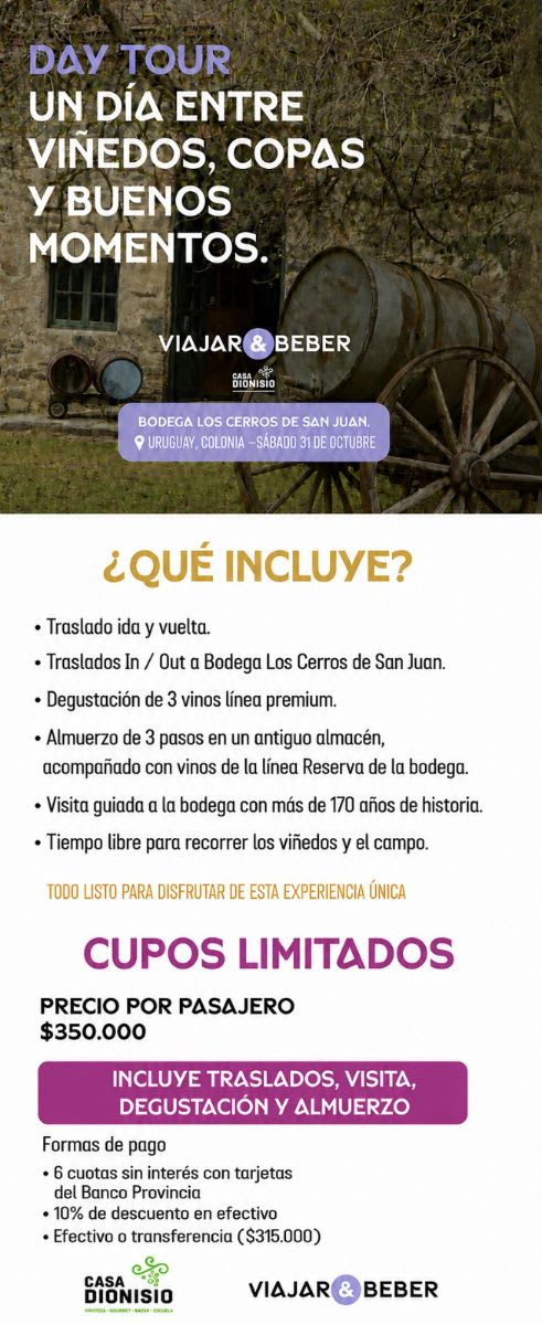 Viaje de Enoturismo a Cerros de San Juan, Colonia, Uruguay