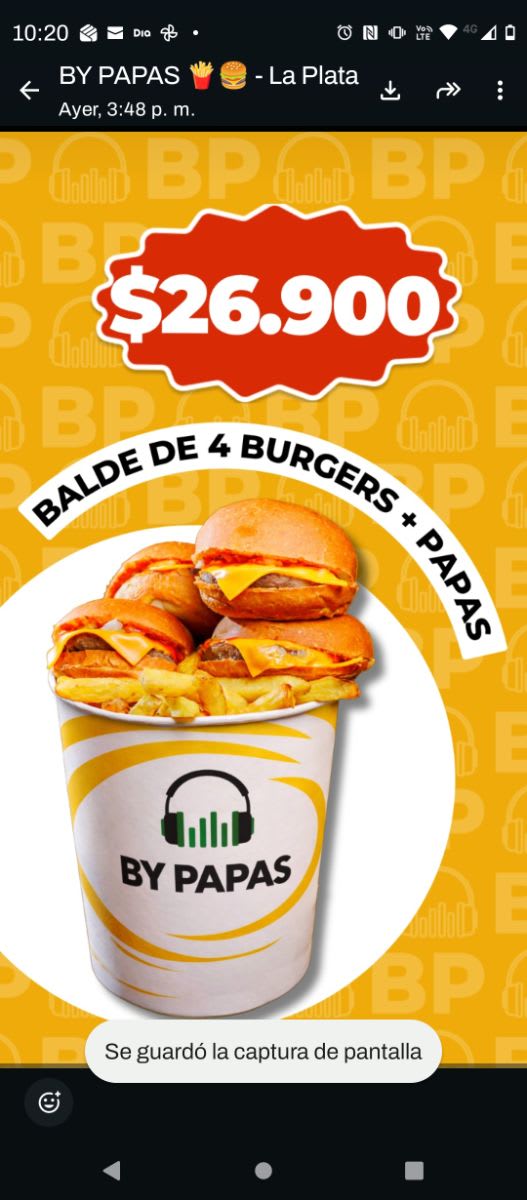 Balde de 4 burguer+papas
