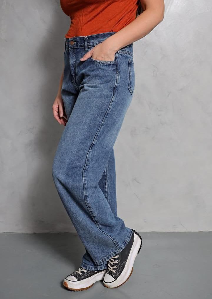 Jeans wide leg  azul rígido con bolsillos adelante 💕 💞