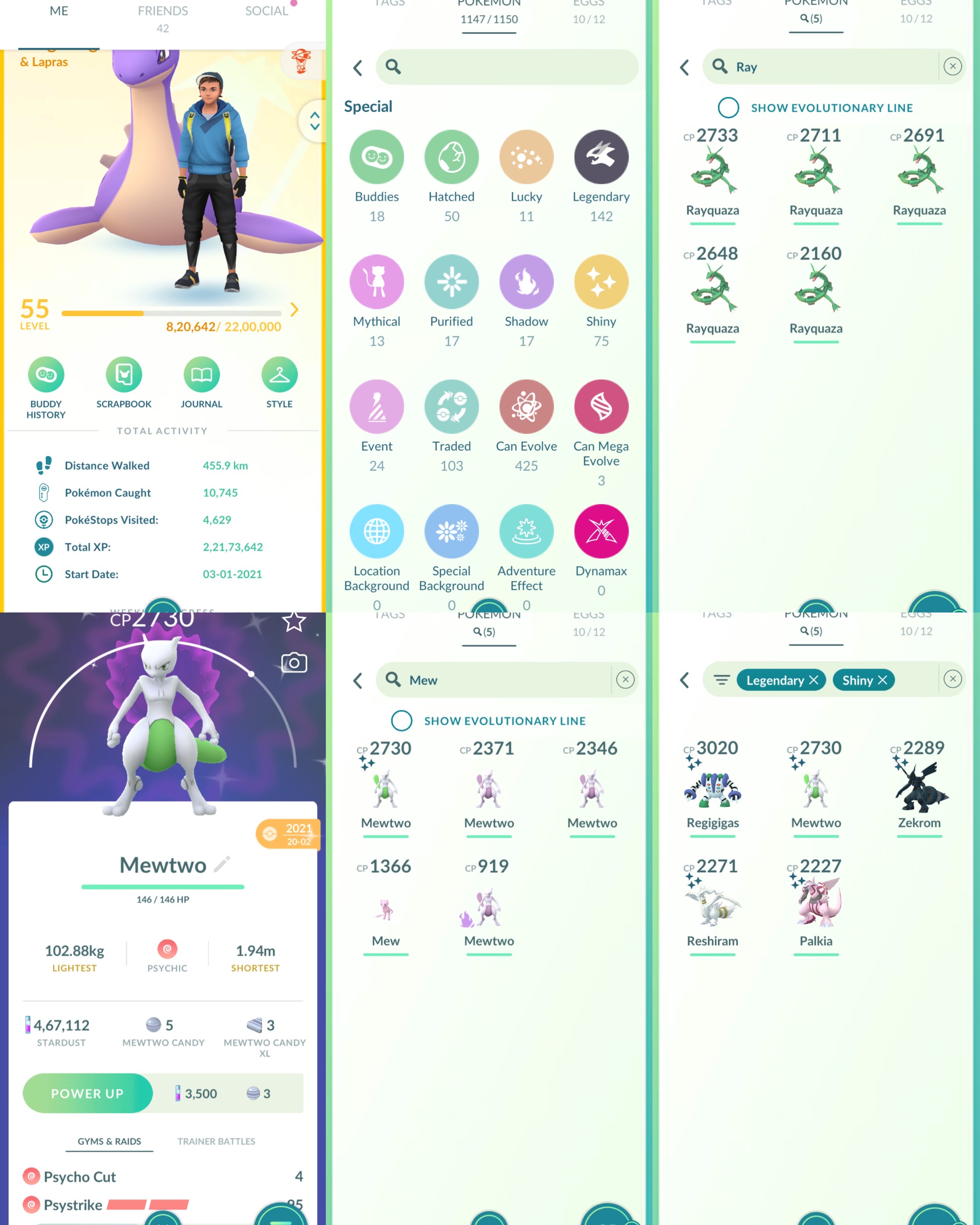 Pokemon Go Account – Level 55 Instinct | Shiny Mewtwo | 5 Rayquaza | 7 Hundo | 142 Legendary | 75 Shiny | 5 Shiny&Leg | 467K Stardust | 11 Lucky | Instant Delivery | P171 Pokemon Go Account – Level 55 Instinct | Shiny Mewtwo | 5 Rayquaza | 7 Hundo | 142 Legendary | 75 Shiny | 5 Shiny&Leg | 467K Stardust | 11 Lucky | Instant Delivery | P171