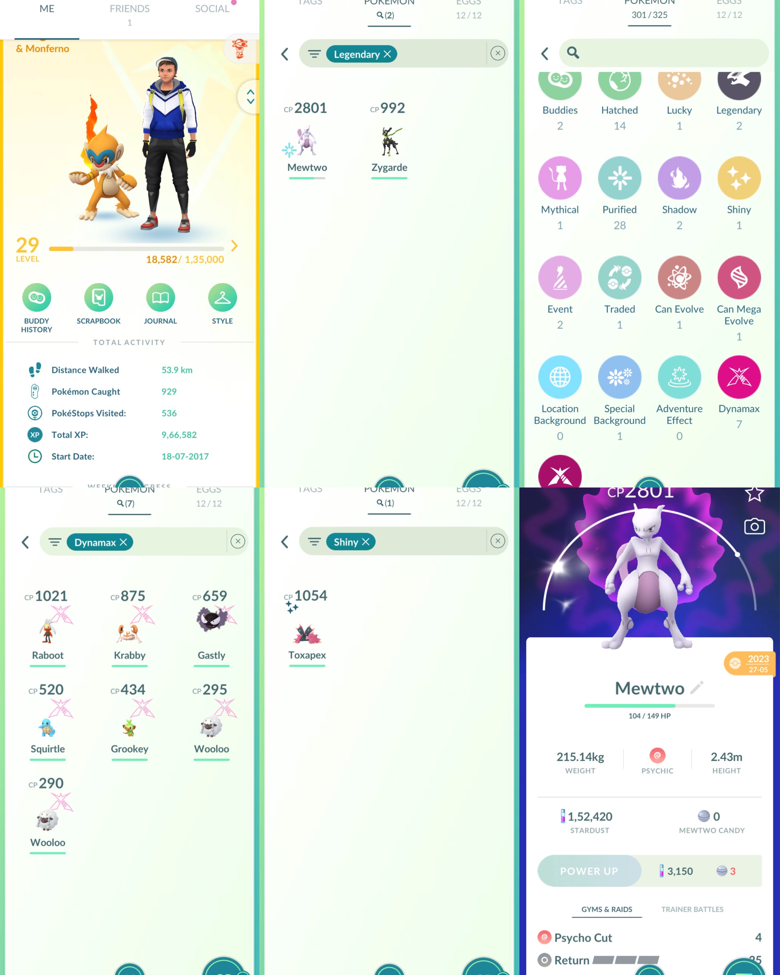 Pokemon Go Account – 2017 Acc | Level 29 Instinct | Mewtwo | 7 Dynamax | 28 Purified | 2 Legendary | 1 Shiny | 301 Pokemon | Instant Delivery | P248
