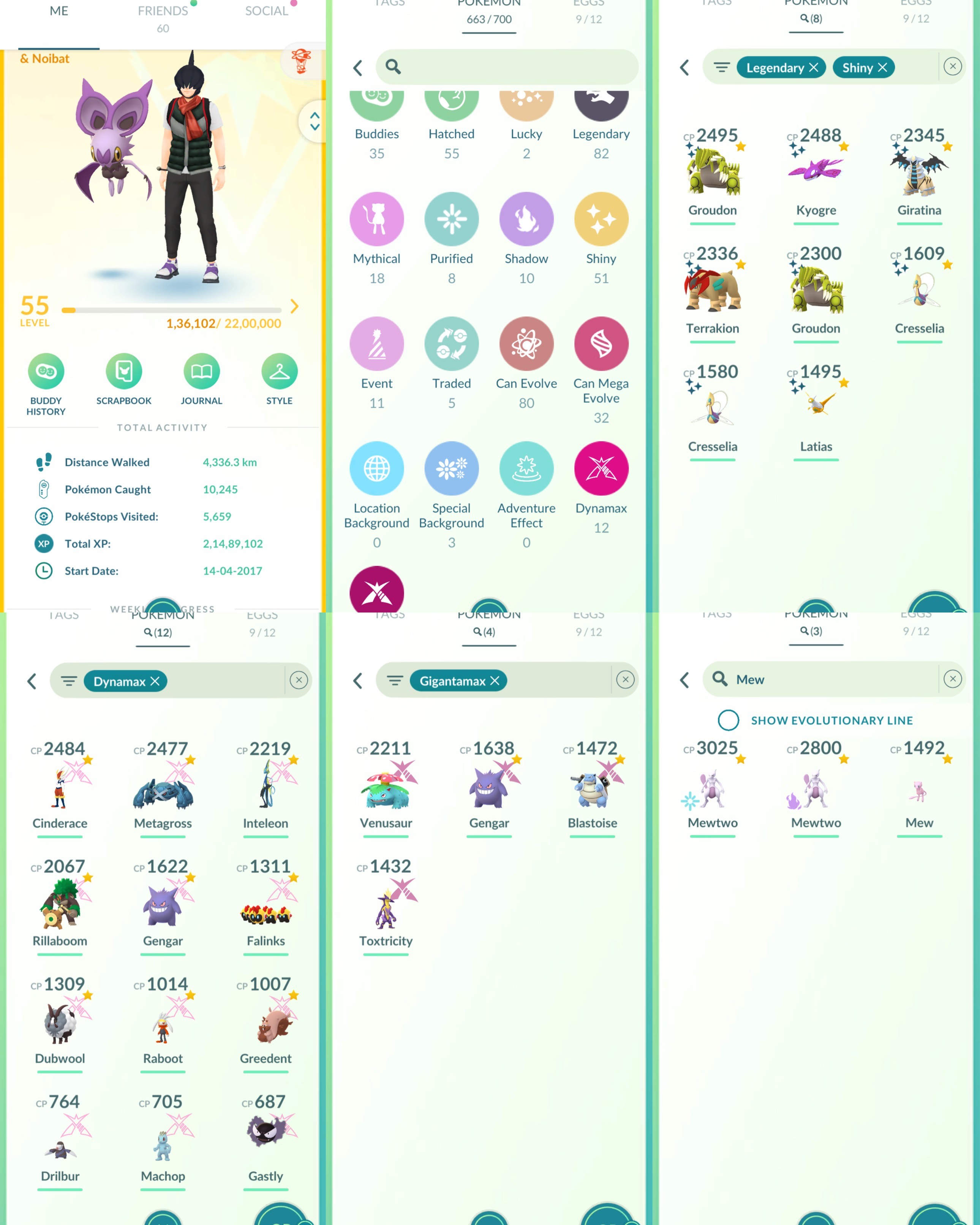 Pokemon Go Account – 2017 Acc Level 55 Instinct | 2 Mewtwo | 235 Hundo | 2 Shundo | 8 Shiny&Leg | 82 Legendary | 51 Shiny | 2 Lucario | 4 Gigantamax | Instant Delivery | P173