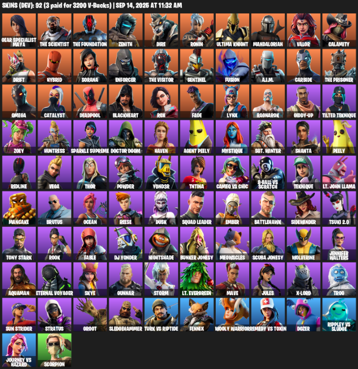Fortnite Account ( PLAYSTATION / XBOX / PC ) (Omega, Gear Specialist Maya, The Scientist, Zenith, Dire, Ronin, Ultima Knight, Mandalorian, Valor, Calamity, Drift, Hybrid, Sorana, Enforcer, Sentinel, Fusion, A.I.M., Carbide) (92 Skins) Fortnite Account ( PLAYSTATION / XBOX / PC ) (Omega, Gear Specialist Maya, The Scientist, Zenith, Dire, Ronin, Ultima Knight, Mandalorian, Valor, Calamity, Drift, Hybrid, Sorana, Enforcer, Sentinel, Fusion, A.I.M., Carbide) (92 Skins)