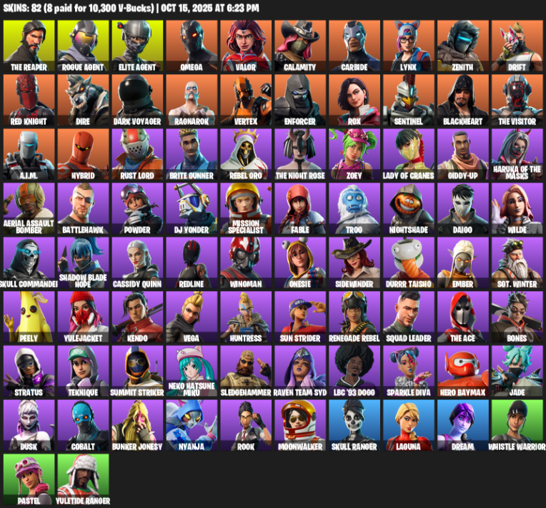 Fortnite Account ( PLAYSTATION / XBOX / PC ) (The Reaper, Elite Agent, Omega, Valor, Calamity, Carbide, Lynx, Zenith, Drift, Red Knight, Dire, Dark Voyager, Ragnarok, Vertex, Enforcer, Rox, Sentinel, Blackheart) (82 Skins) Fortnite Account ( PLAYSTATION / XBOX / PC ) (The Reaper, Elite Agent, Omega, Valor, Calamity, Carbide, Lynx, Zenith, Drift, Red Knight, Dire, Dark Voyager, Ragnarok, Vertex, Enforcer, Rox, Sentinel, Blackheart) (82 Skins)