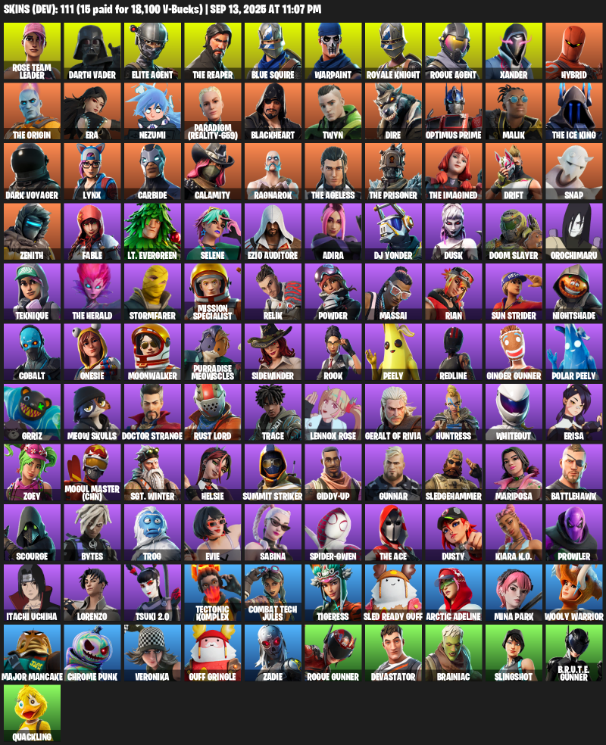 Fortnite Account ( PLAYSTATION / XBOX / PC ) (Elite Agent, The Reaper, Blue Squire, Royale Knight, Rose Team Leader, Darth Vader, Warpaint, Xander, Hybrid, Era, Nezumi, Paradigm (Reality-659), Blackheart, Twyn, Dire, Optimus Prime, Malik) (111 Skins) Fortnite Account ( PLAYSTATION / XBOX / PC ) (Elite Agent, The Reaper, Blue Squire, Royale Knight, Rose Team Leader, Darth Vader, Warpaint, Xander, Hybrid, Era, Nezumi, Paradigm (Reality-659), Blackheart, Twyn, Dire, Optimus Prime, Malik) (111 Skins)