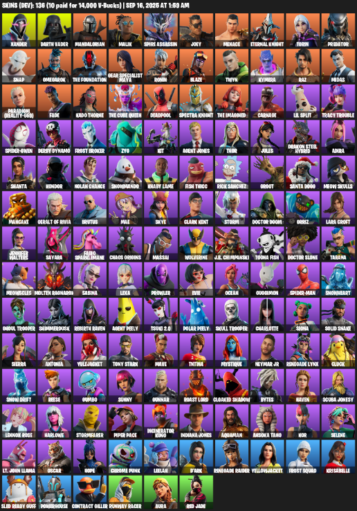 Fortnite Account ( PC / XBOX ) (Lara Croft, Gear Specialist Maya, Renegade Raider, Xander, Darth Vader, Mandalorian, Malik, Spire Assassin, Joey, Menace, Eternal Knight, Torin, Predator, Snap, Omegarok, The Foundation, Ronin, Blaze, Twyn, Kymera) (136 Skins) Fortnite Account ( PC / XBOX ) (Lara Croft, Gear Specialist Maya, Renegade Raider, Xander, Darth Vader, Mandalorian, Malik, Spire Assassin, Joey, Menace, Eternal Knight, Torin, Predator, Snap, Omegarok, The Foundation, Ronin, Blaze, Twyn, Kymera) (136 Skins)